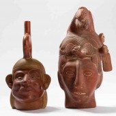 TWO ASSORTED MOCHE FIGURAL VES