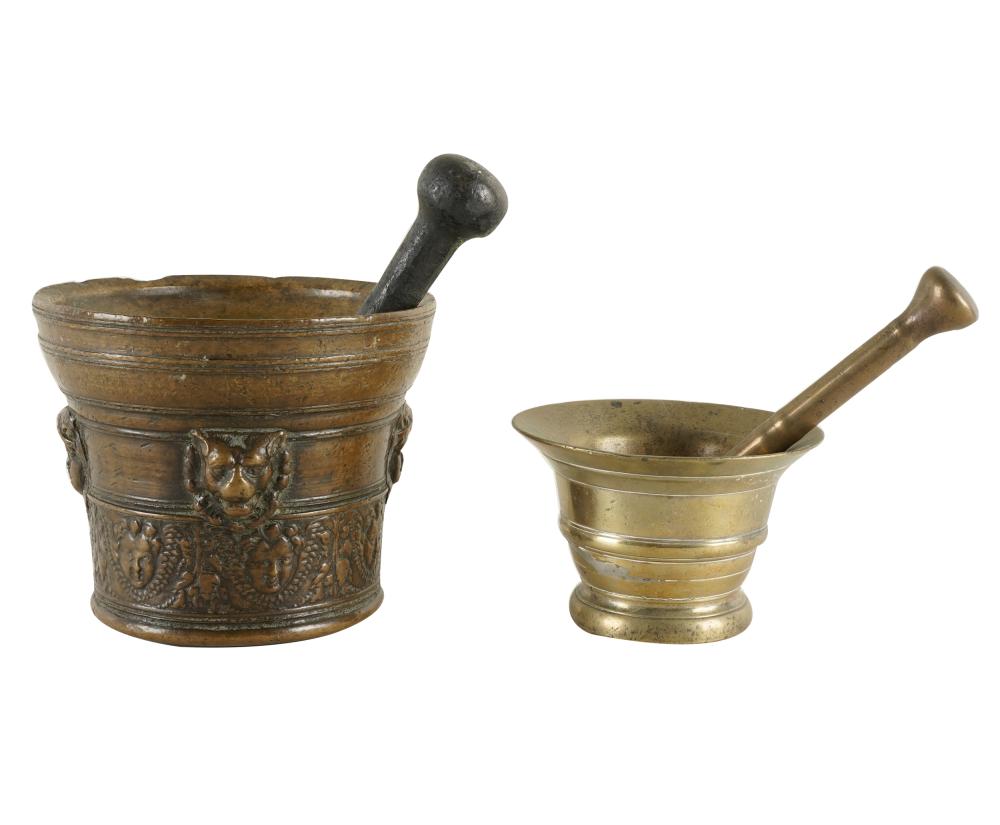 TWO ASSORTED MORTAR & PESTLESthe