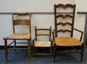TWO ASSORTED RUSH SEAT CHAIRS