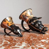 TWO ATTIC WARE RHYTONThe large