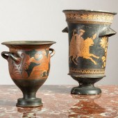 TWO ATTIC WARE URNSThe larger