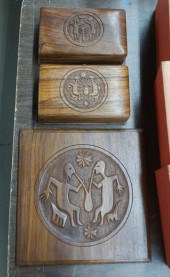TWO AUSTRALIAN CARVED MAHOGANY