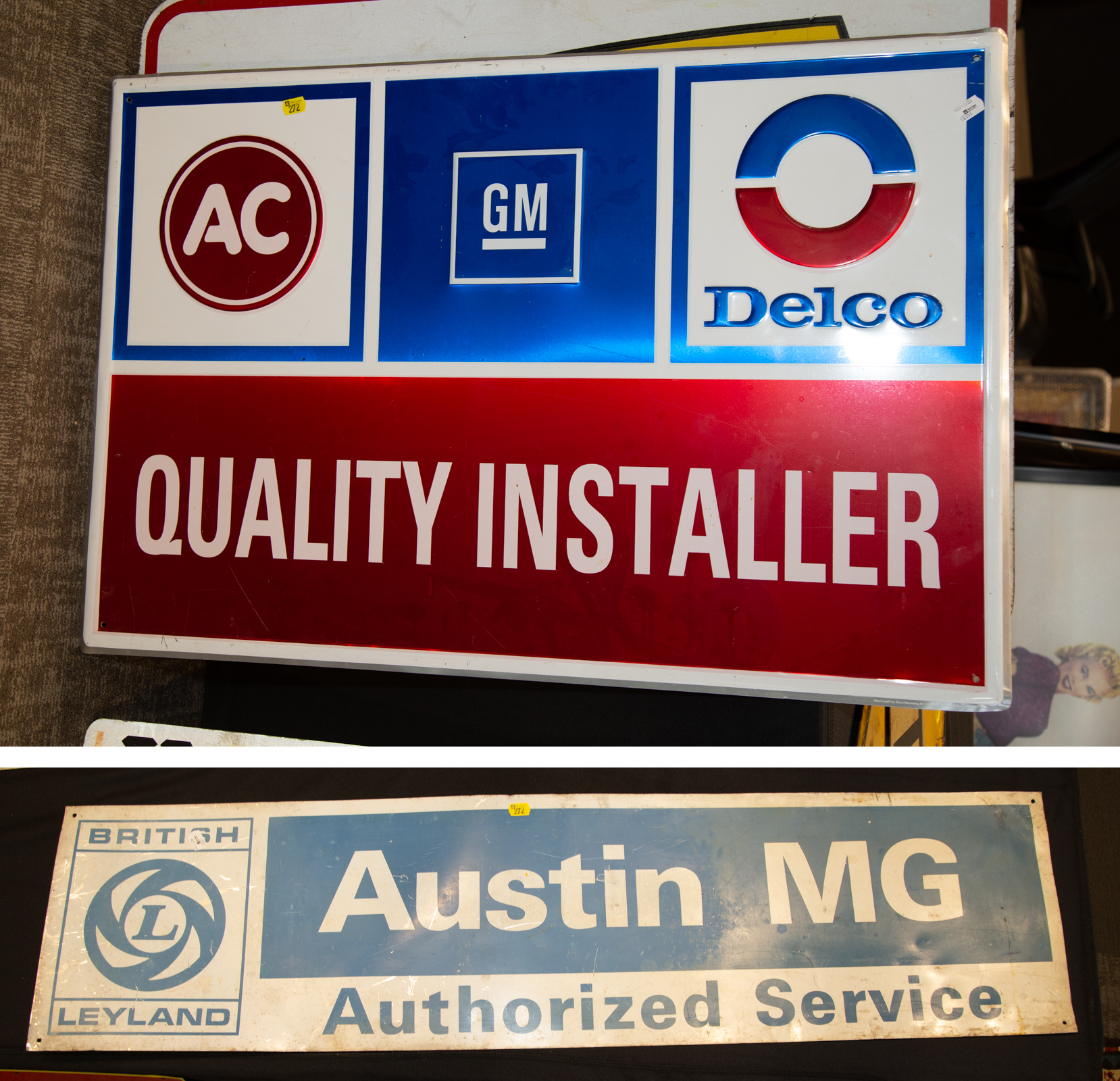 TWO AUTOMOTIVE PRINTED METAL