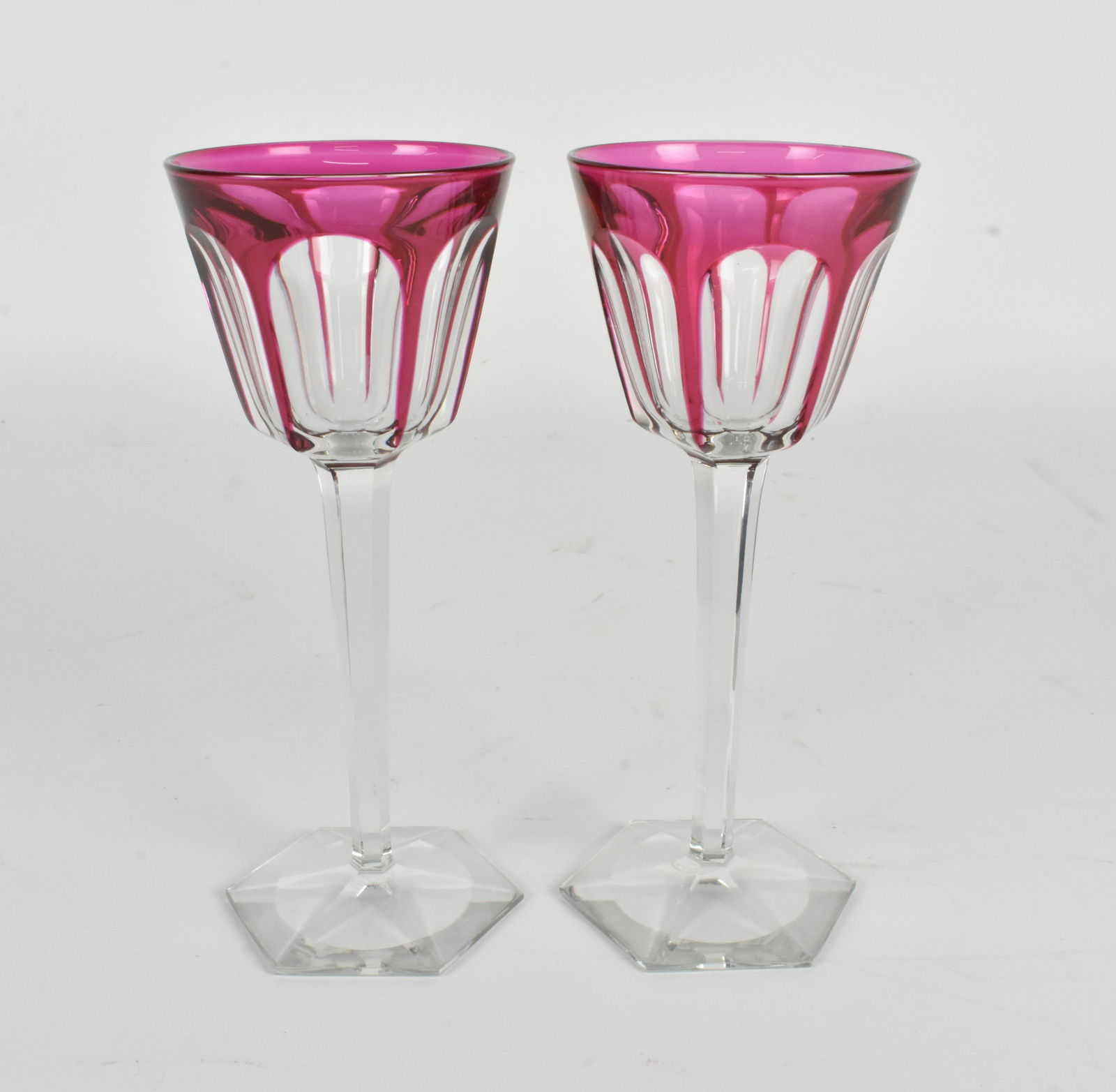 TWO BACCARAT CRANBERRY CUT TO CLEAR