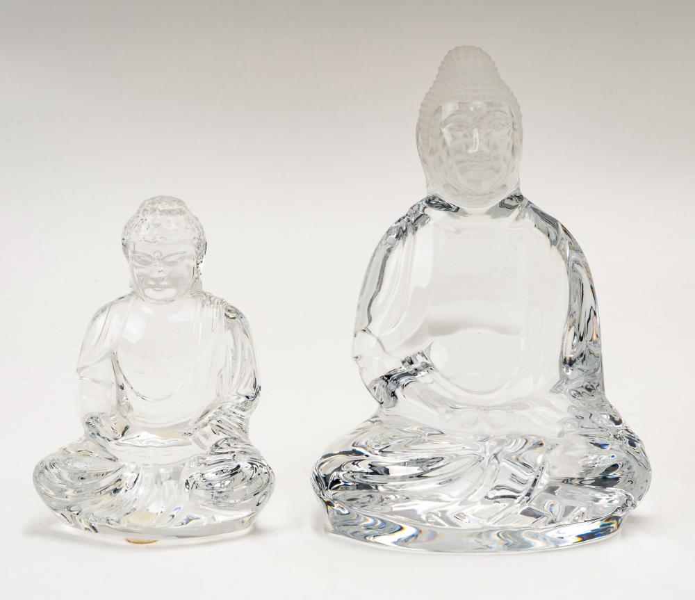 TWO BACCARAT CRYSTAL BUDDHA