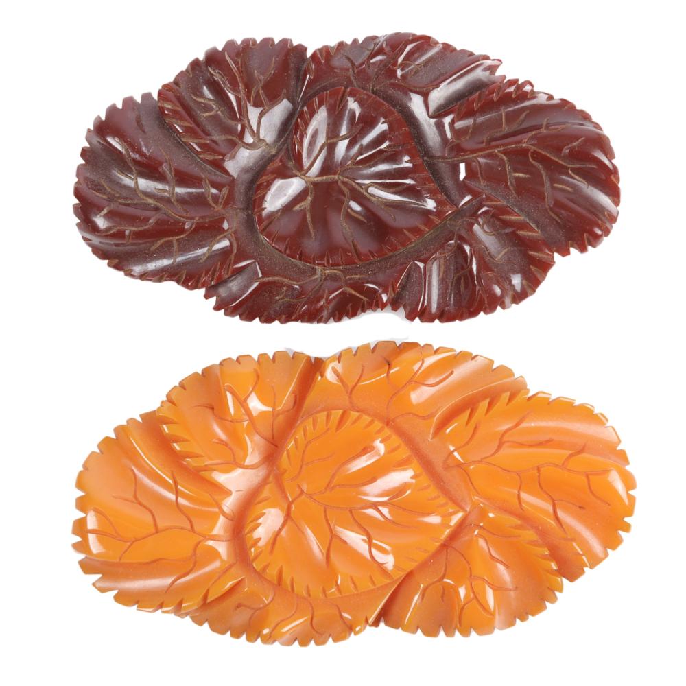 TWO BAKELITE PINS, TANGERINE AND