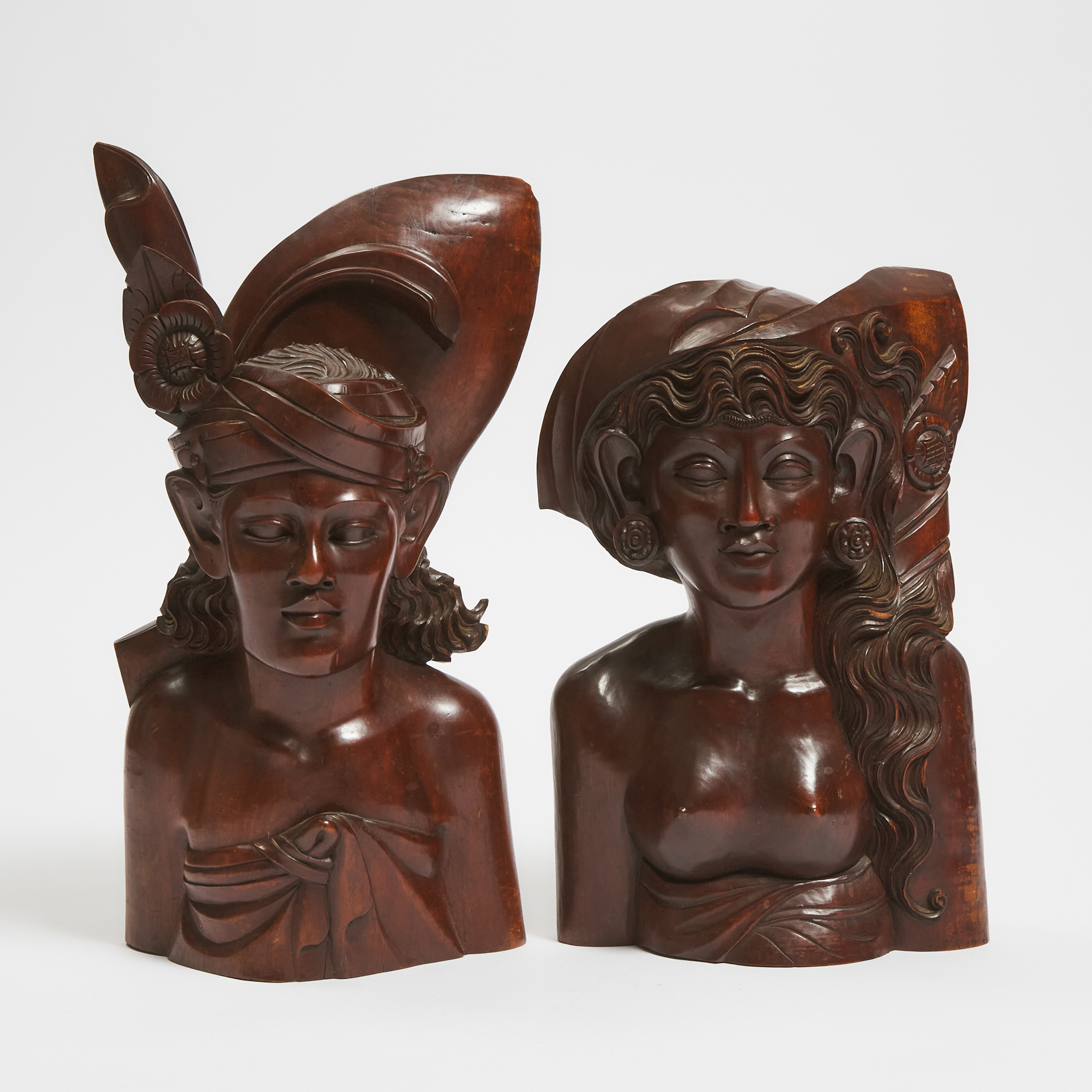 Two Balinese Carved Hardwood Male