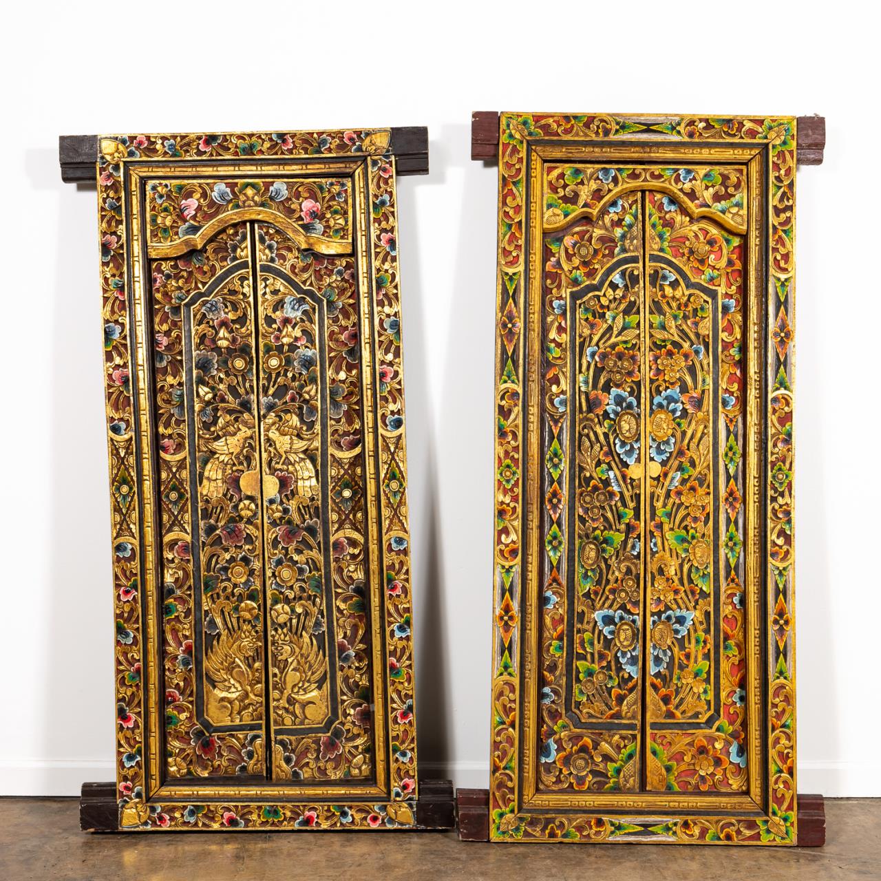 TWO BALINESE CARVED PARCEL GILT &