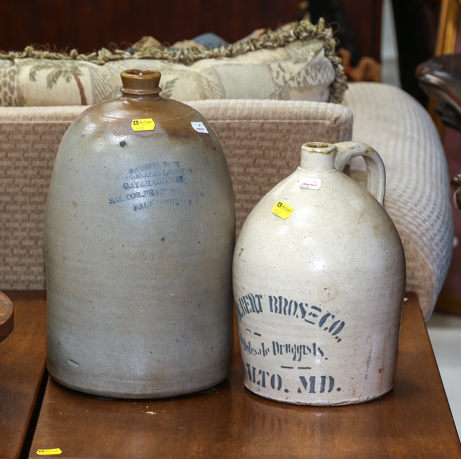 TWO BALTIMORE STONEWARE WHISKEY