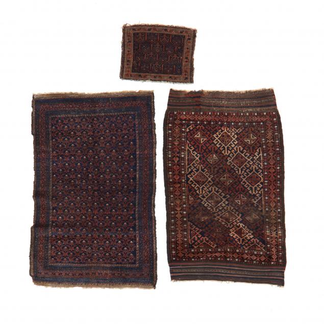 TWO BALUCH AREA RUGS AND ONE TINY