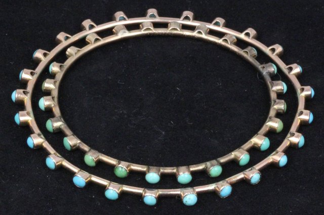 Two bangles set with turquoise