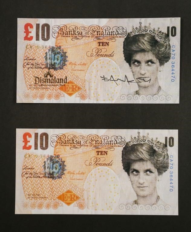 TWO BANKSY "DIFACED TENNER" POUND