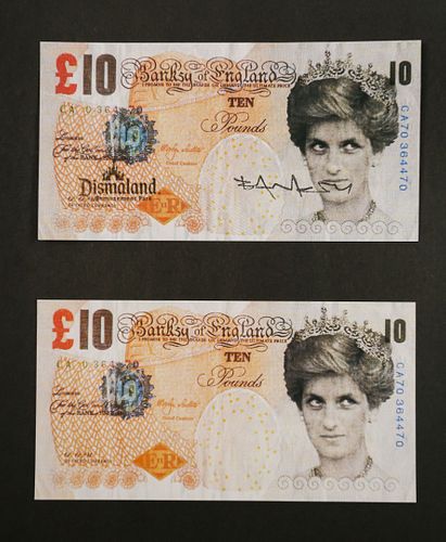 TWO BANKSY "DIFACED TENNER" POUND