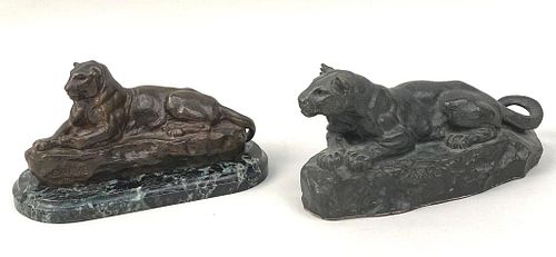 TWO BARYE BRONZE LION