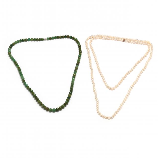TWO BEAD NECKLACES To include: an
