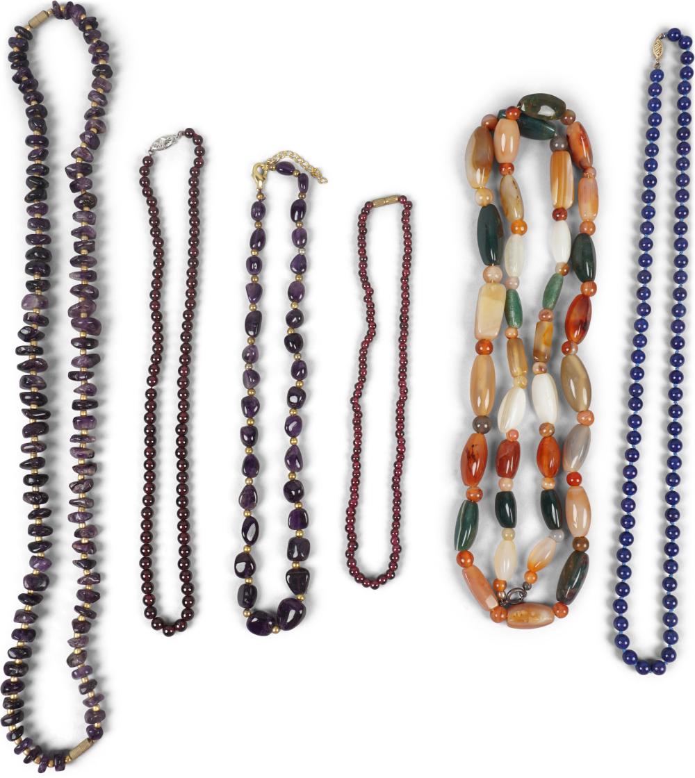 TWO BEAD NECKLACES WITH 14K GOLD
