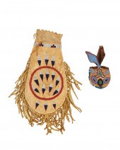 TWO BEADED HIDE BAGSTwo beaded