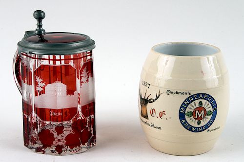 TWO BEER VESSELS INCLUDING METTLACH