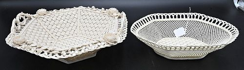 TWO BELLEEK BASKETS, FOUR STRAND,