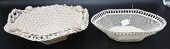 TWO BELLEEK BASKETS, FOUR STRA