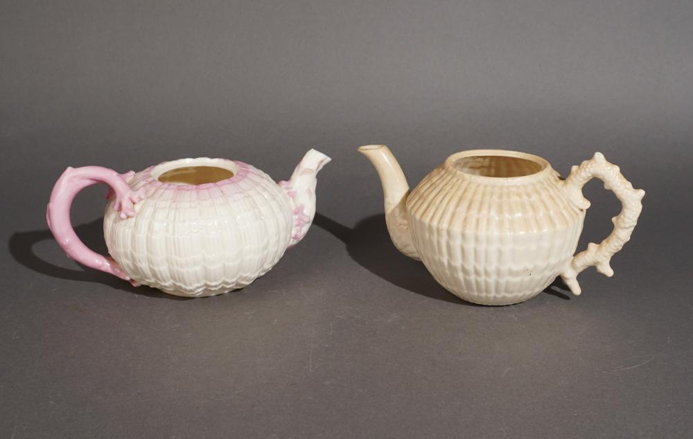 TWO BELLEEK BLACK MARK PORCELAIN