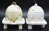 TWO BELLEEK HONEY OR BEE POTS