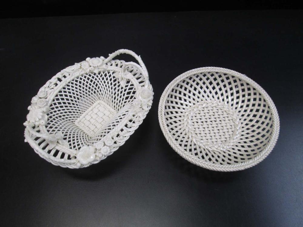 TWO BELLEEK PARIAN PORCELAIN