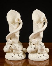 TWO BELLEEK PARIAN PORCELAIN "