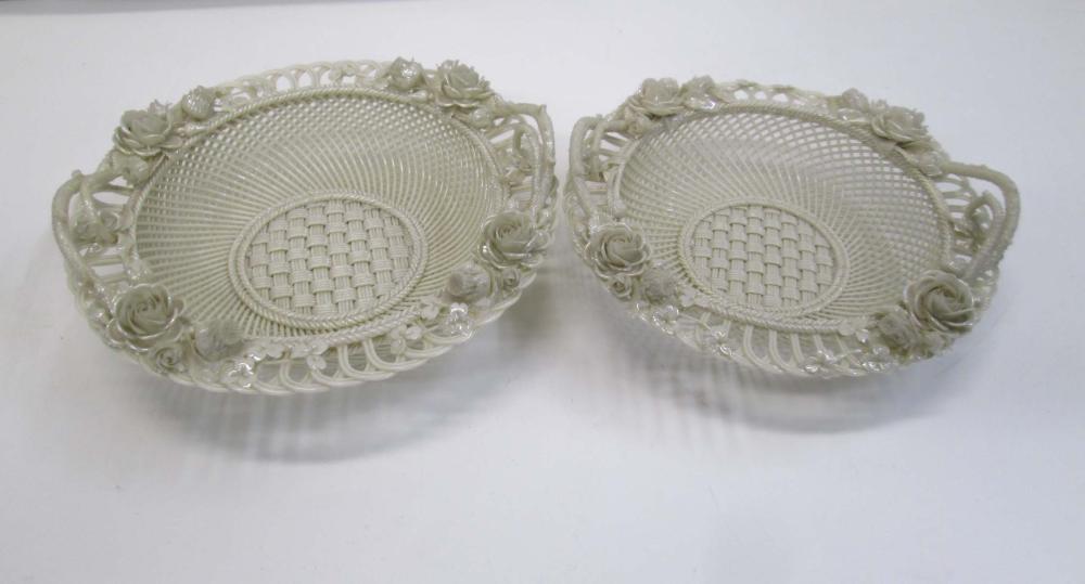 TWO BELLEEK PARIAN PORCELAIN