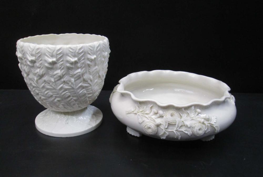TWO BELLEEK PARIAN PORCELAIN