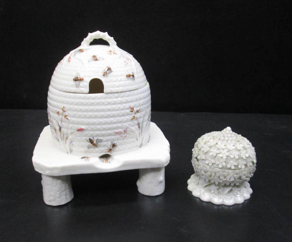 TWO BELLEEK PARIAN PORCELAIN