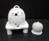 TWO BELLEEK PARIAN PORCELAIN T