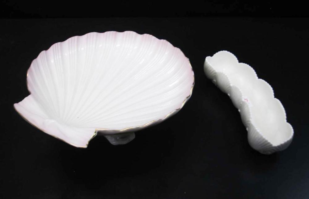 TWO BELLEEK PARIAN PORCELAIN
