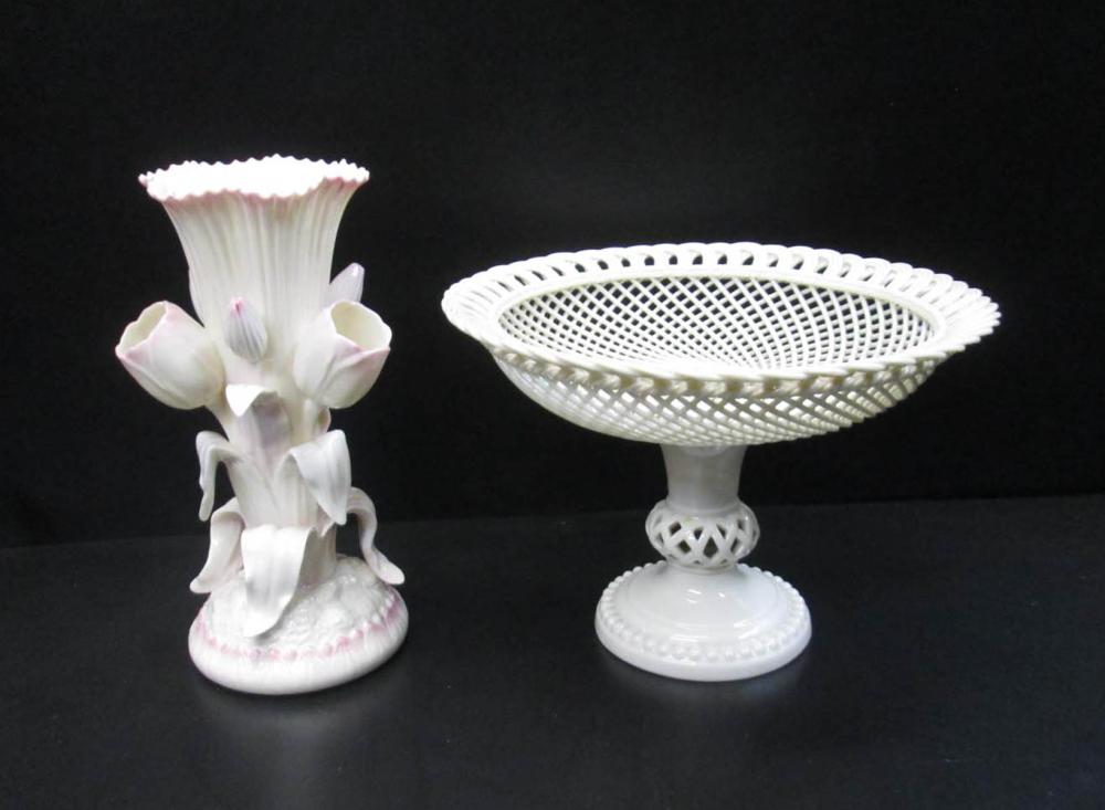 TWO BELLEEK PARIAN PORCELAIN