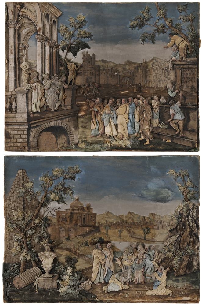 Two Biblical Silk-Relief Works
