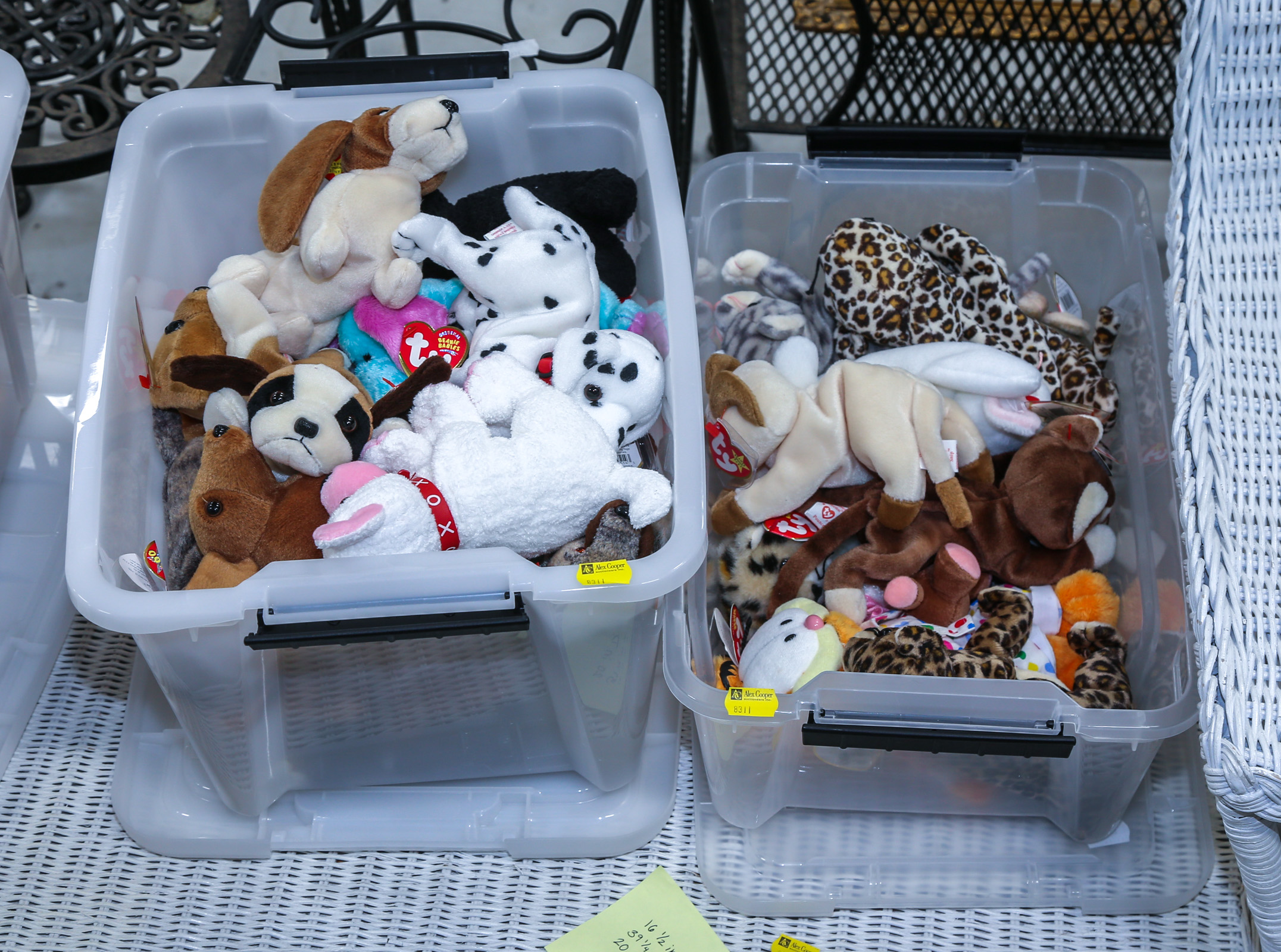 TWO BINS OF DOG & CAT BEANIE BABIES