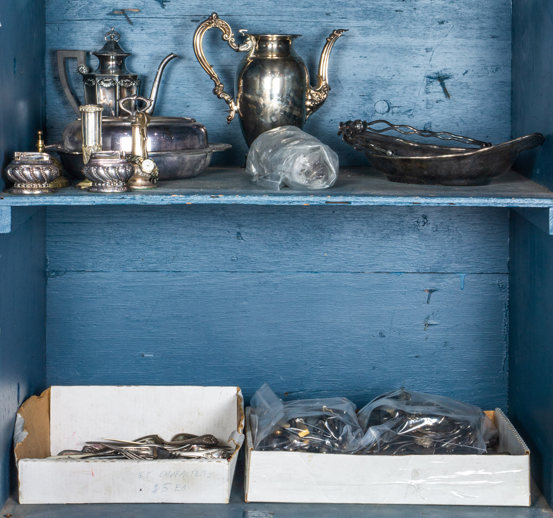 TWO BINS OF MOSTLY SILVER PLATE Two