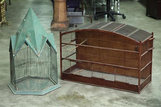 TWO BIRD CAGES. One arched with