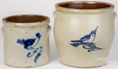 TWO BIRD DECORATED CROCKS<br>T