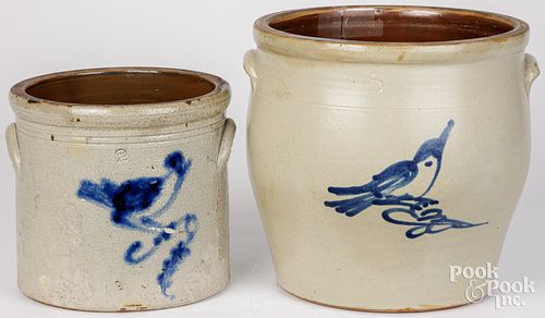 TWO BIRD DECORATED CROCKSTwo