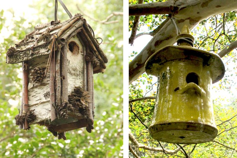 Two Birdhousesthe first a yellow