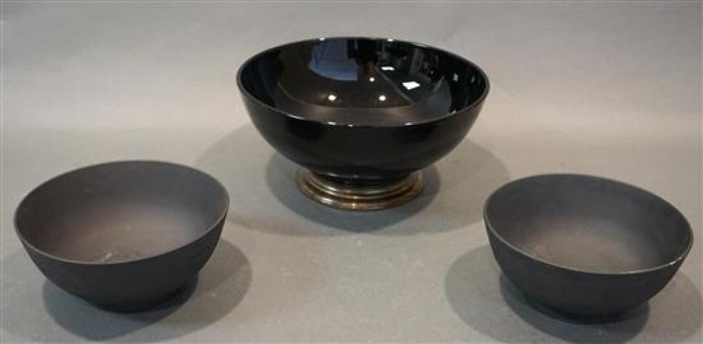 TWO BLACK BASALT BOWLS AND A