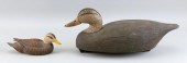 TWO BLACK DUCK CARVINGS 20TH C