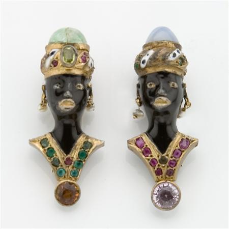 Two Black Enamel, Colored-Stone and