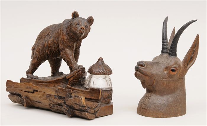 TWO BLACK FOREST CARVED WOOD