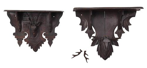 TWO BLACK FOREST STAG FORM WALL