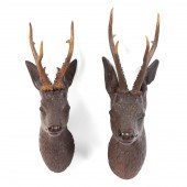 TWO BLACK FOREST WOODEN DEER H