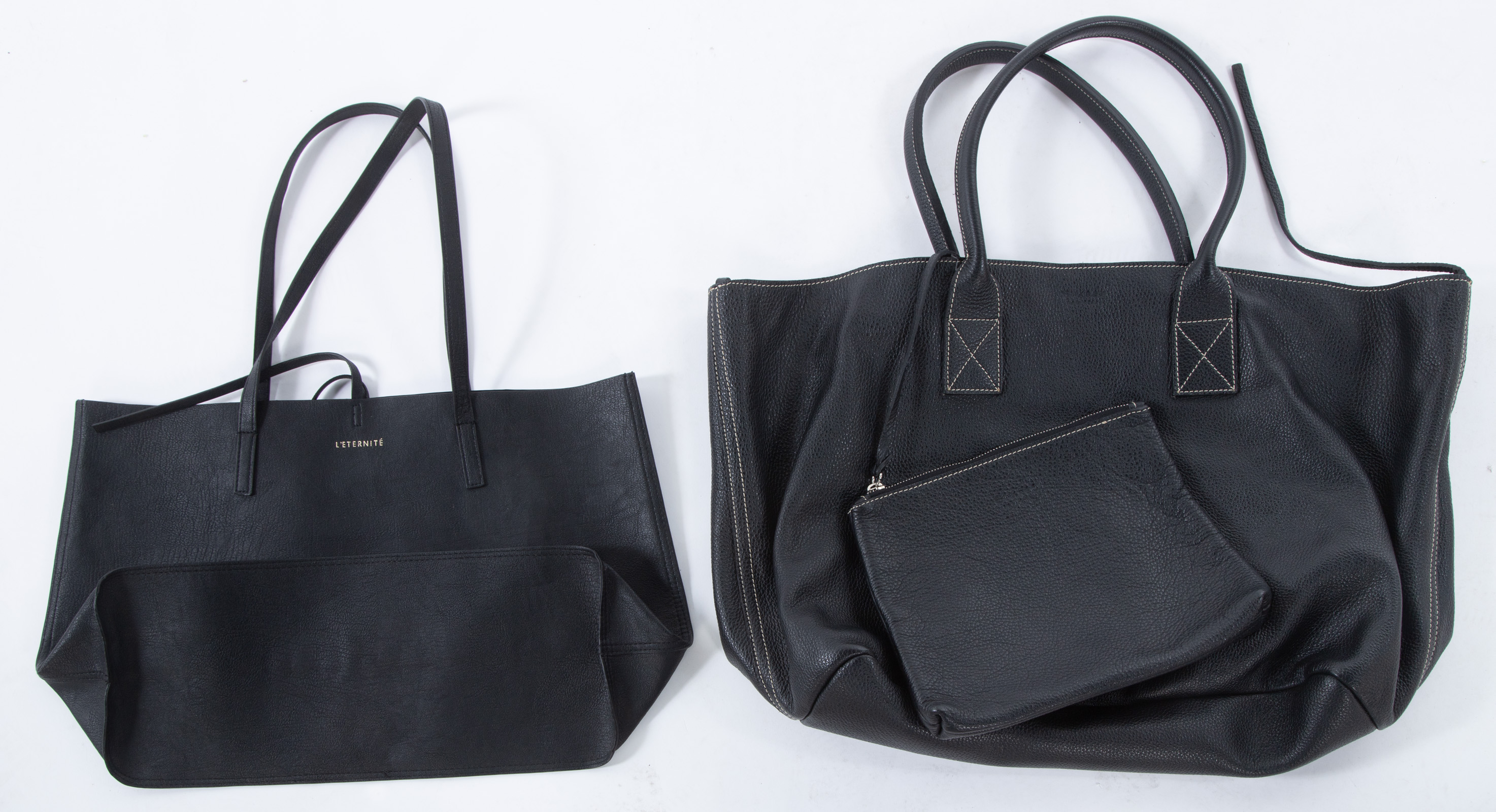 TWO BLACK LEATHER HANDBAGS
