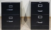 TWO BLACK METAL TWO-DRAWER LEG