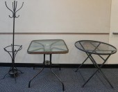 TWO BLACK PAINTED METAL OUTDOO